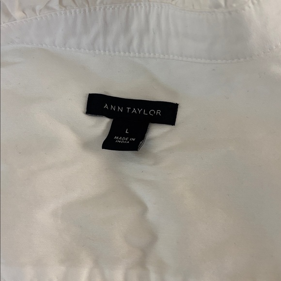 Ann Taylor White Button Down Shirt with Ruffle Trim - Picture 5 of 5